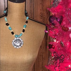 Longhorn Black and Turquoise Necklace